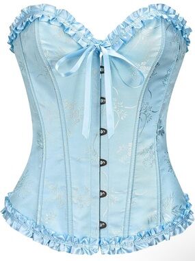 Amazon Light Blue Satin Corset Top with Ruffle Trim